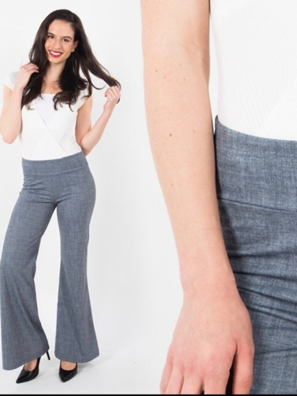 New Betabrand Blue Linen Bootcut Dress Pant Yoga Pants Small Petite